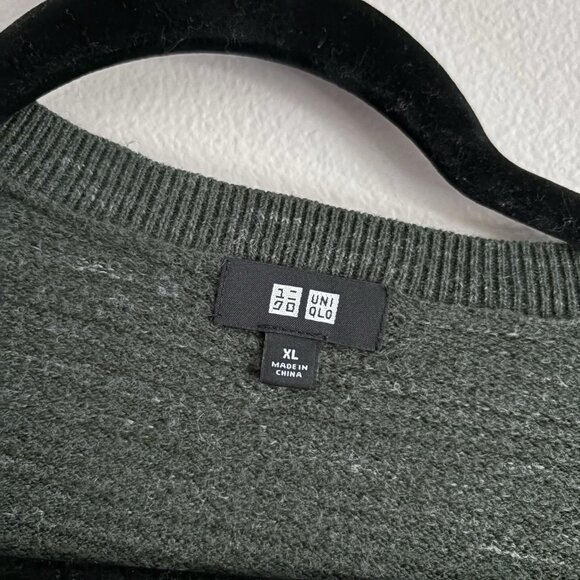 Uniqlo Men Size XL Green Wool Cotton Blend Slub Yarn Pullover Crew Neck Sweater - Picture 6 of 9